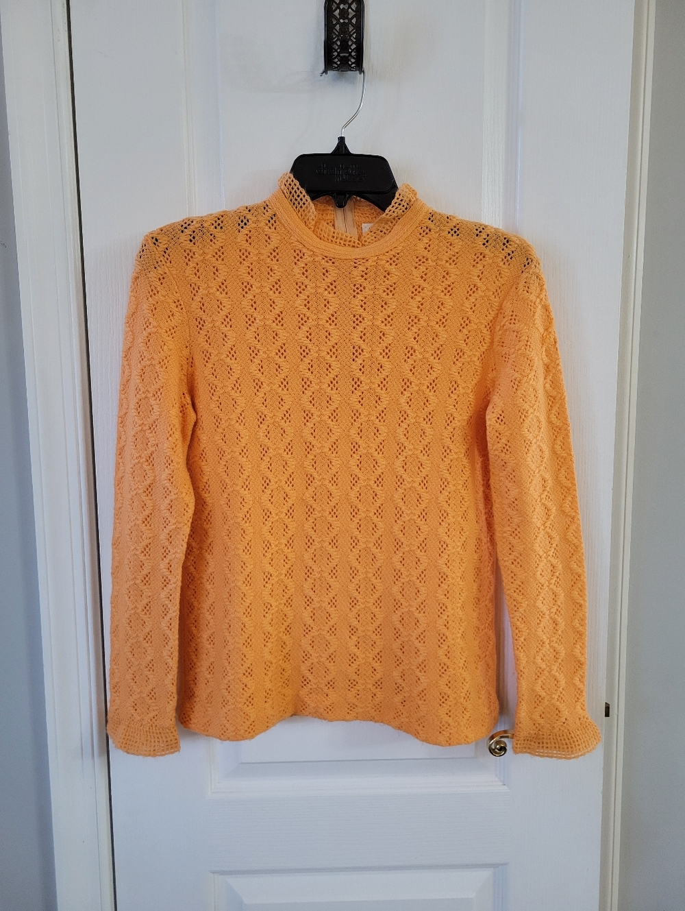 ​Vintage 70s Lady Manhattan Orange Pointelle Knit Mock Neck Sweater 100% Orlon